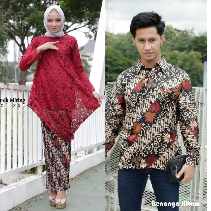 Kebayashopp - Couple kebaya brukat tunik miring mix kemeja panjang/couple kebaya tunik/couple keluarga/couple kebaya pesta/couple kebaya tunangan/kebaya kondangan/couple termurah