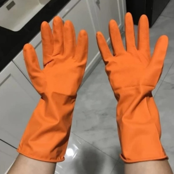 KTP Sarung Tangan Karet Latex Orange Size M L Sarung Tangan Cuci Piring / Hand Glove / Household Gloves Besar Kecil