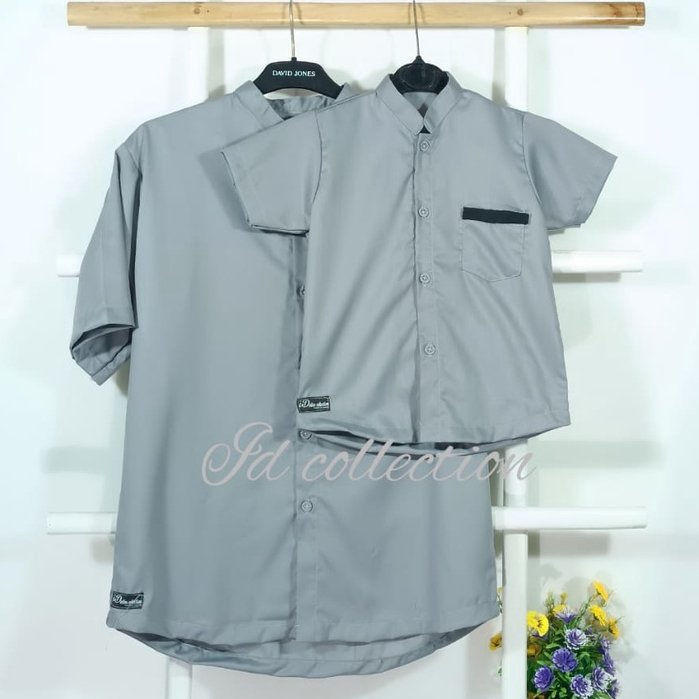 Baju kemeja koko  cowok polos lengan pendek couple ayah dan anak laki laki bahan katun toyobo premiu