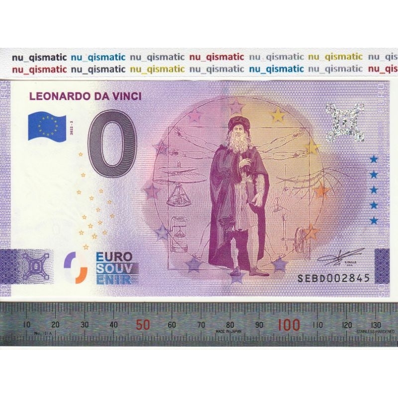 Uang 0 Zero Euro, Leonardo Da Vinci 2022 UNC Baru Gress