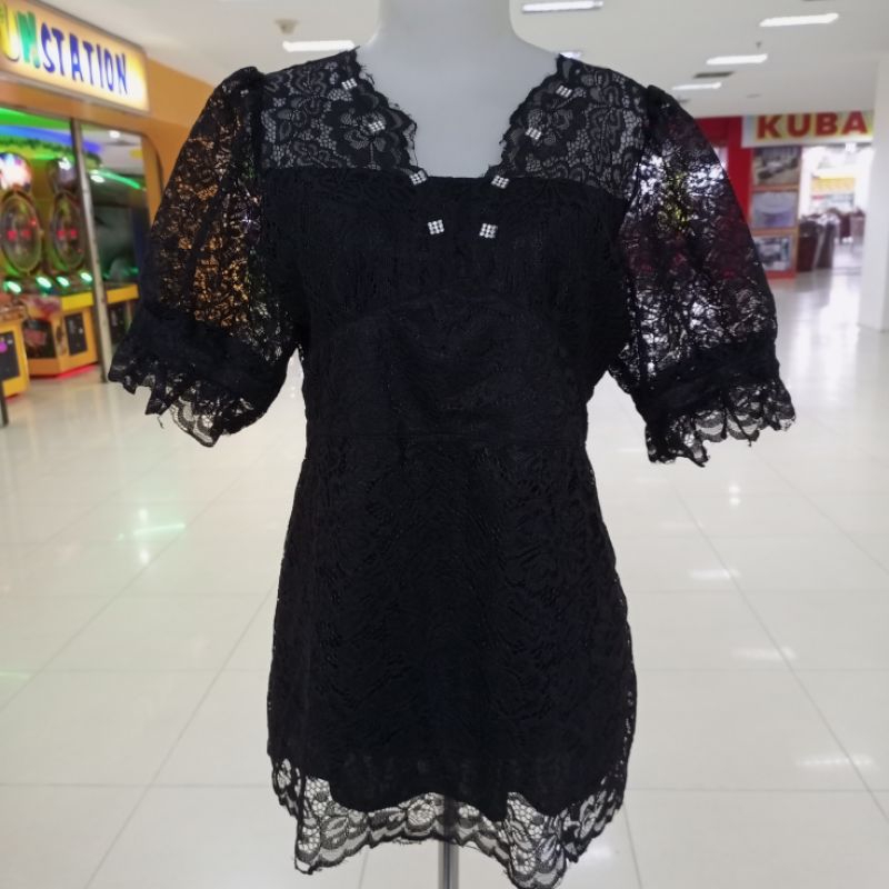 BAJU BROKAT BLOUSE BROKAT WARNA HITAM HIJAU BOTOL MERAH BAHAN FULL BROKAT TANPA GLITER LENGAN 3/4 BR