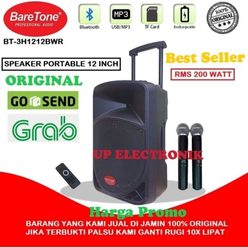 Speaker Portable Baretone MAX-12 BWR 200W Bluetooth Speaker Aktif Baretone MAX-12BWR Original
