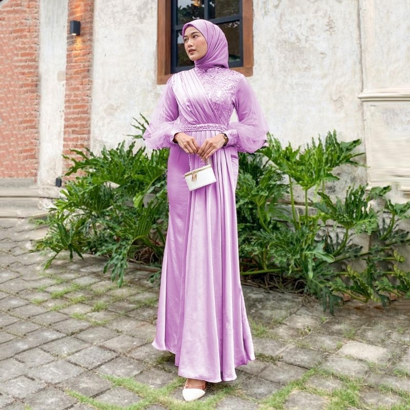 BATIK OFFICIAL | Maxi Dress Modern Adeeva Dress Wanita Modern Brokat Tulle Mix Payet Premium Gamis Lebaran Dan Tunangan Kekinian Gamis Wanita