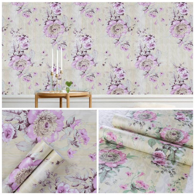 Wallpaper Sticker Dinding Motif Bunga Ungu