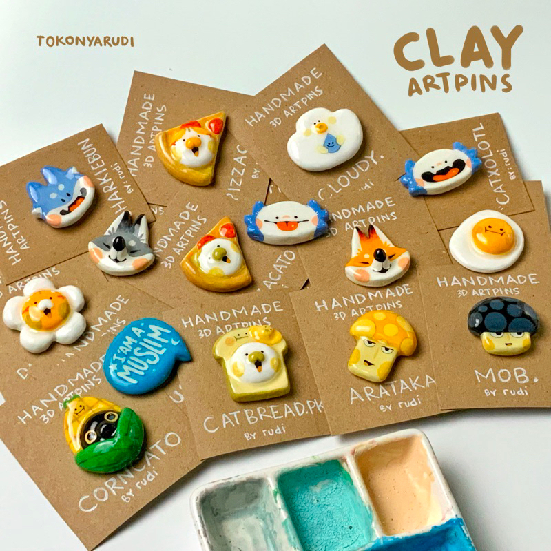 Jual cute handmade art clay 3Df pins by rudi Shopee Indonesia