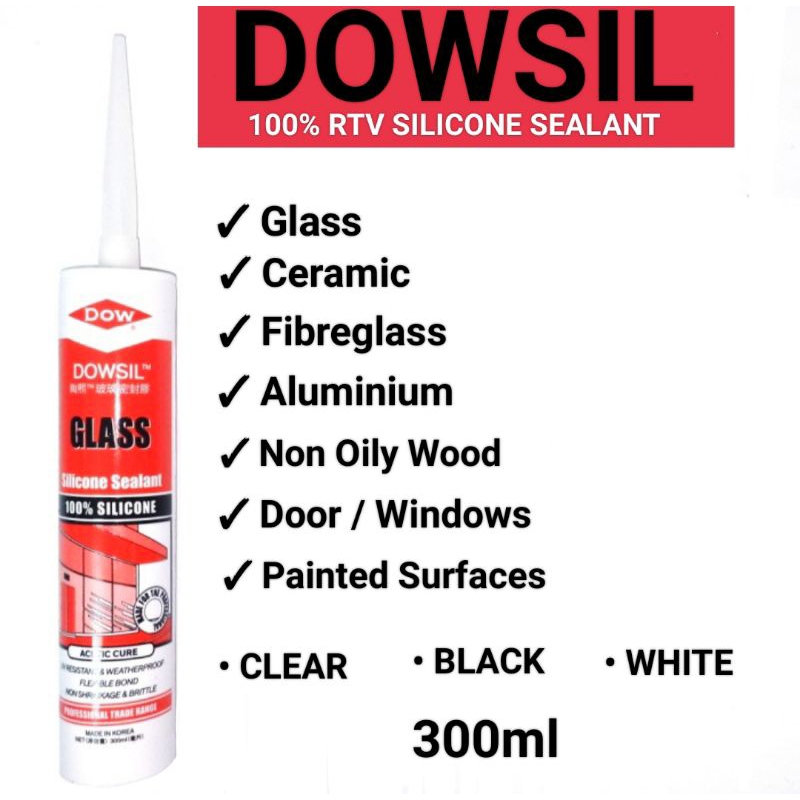 Lem Silikon Kaca / Aquarium Dowsil Glass Silicone Sealant Acetic 300Ml