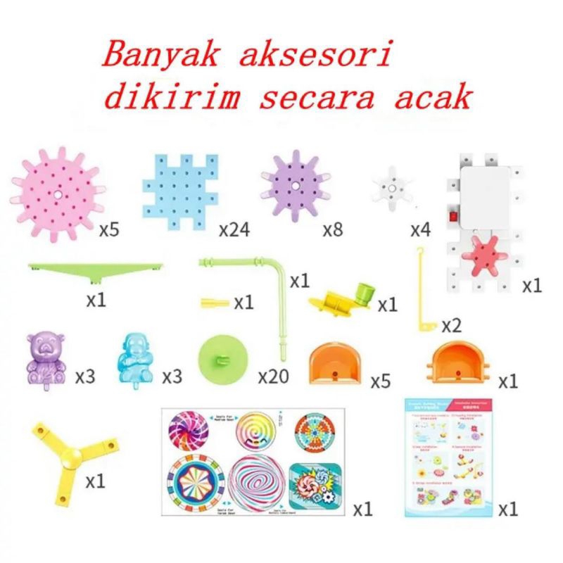 Building Blocks Gears Puzzle Bricks DIY Mainan Susun Blok Putar Elektrik