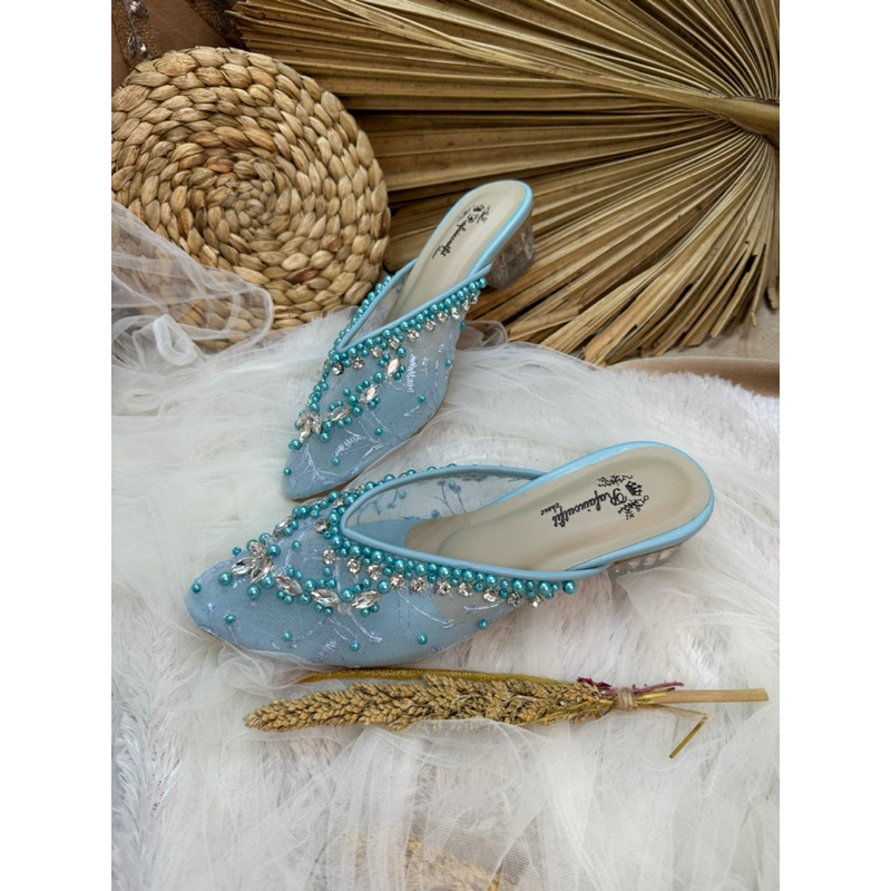 sepatu wanita amirra babyblue 3cm kaca