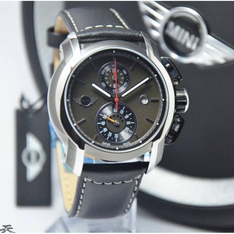MINI 32 Jam Tangan Pria  Mini Cooper Kulit Original - Black