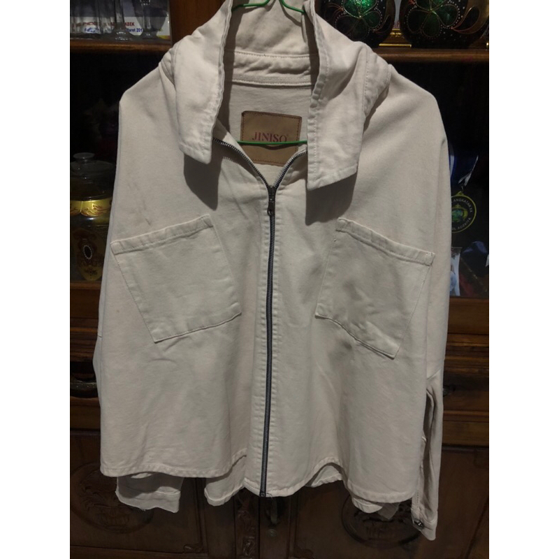 PRELOVED Fuji Jaket Jeans Oversize Zip Khaki (JINISO)