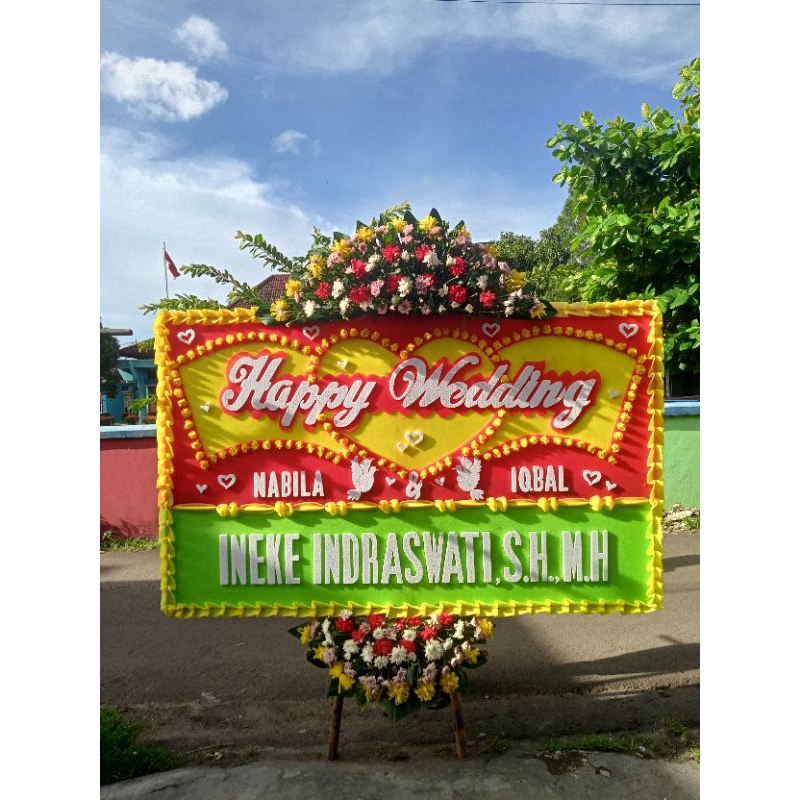 karangan bunga papan happy wedding kota serang