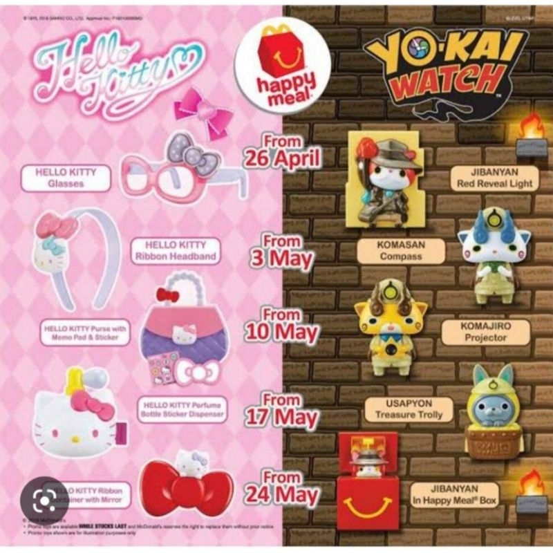 Mainan Sanrio Hello Kitty/ Yokai Watch Happy Meal McDonalds (per pcs)