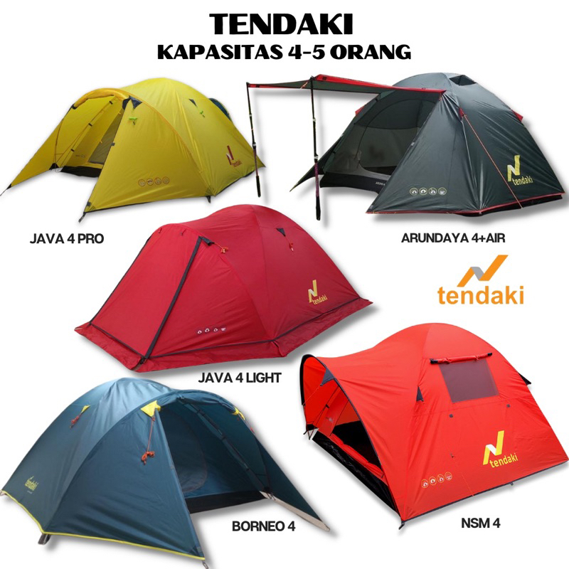 TENDAKI •Tenda Dome Termurah •NSM 4 •BORNEO 4 •Arundaya 4+ Air •Java 4 Pro •Java 4 Light •Moluccas 4 Pro •Double Layer PU3000mm