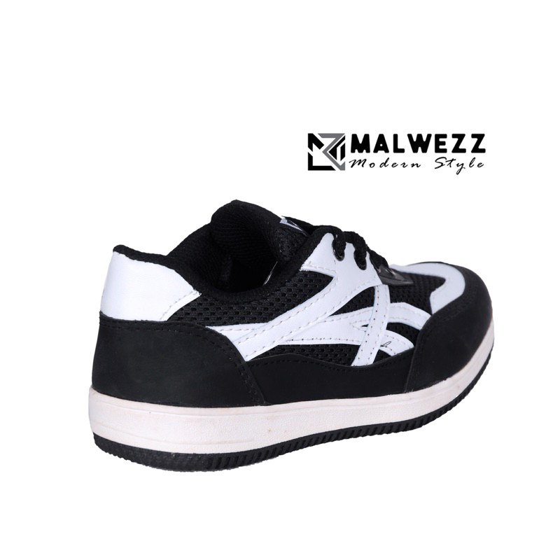 MALWEZZ - Sepatu Sekolah Anak Perempuan Laki Laki Hitam Putih TK SD SMP Prepet Sepatu Ringan Trendy. Uk 31 - 37 [Swallow x Katzz Sch 01]