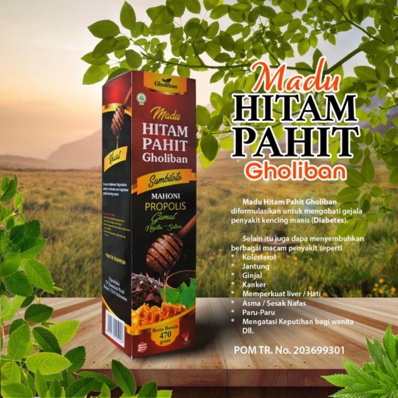 

* Madu Hitam Pahit Plus Gamat Propolis Sambiloto Gholiban 470 Gram Terlaris