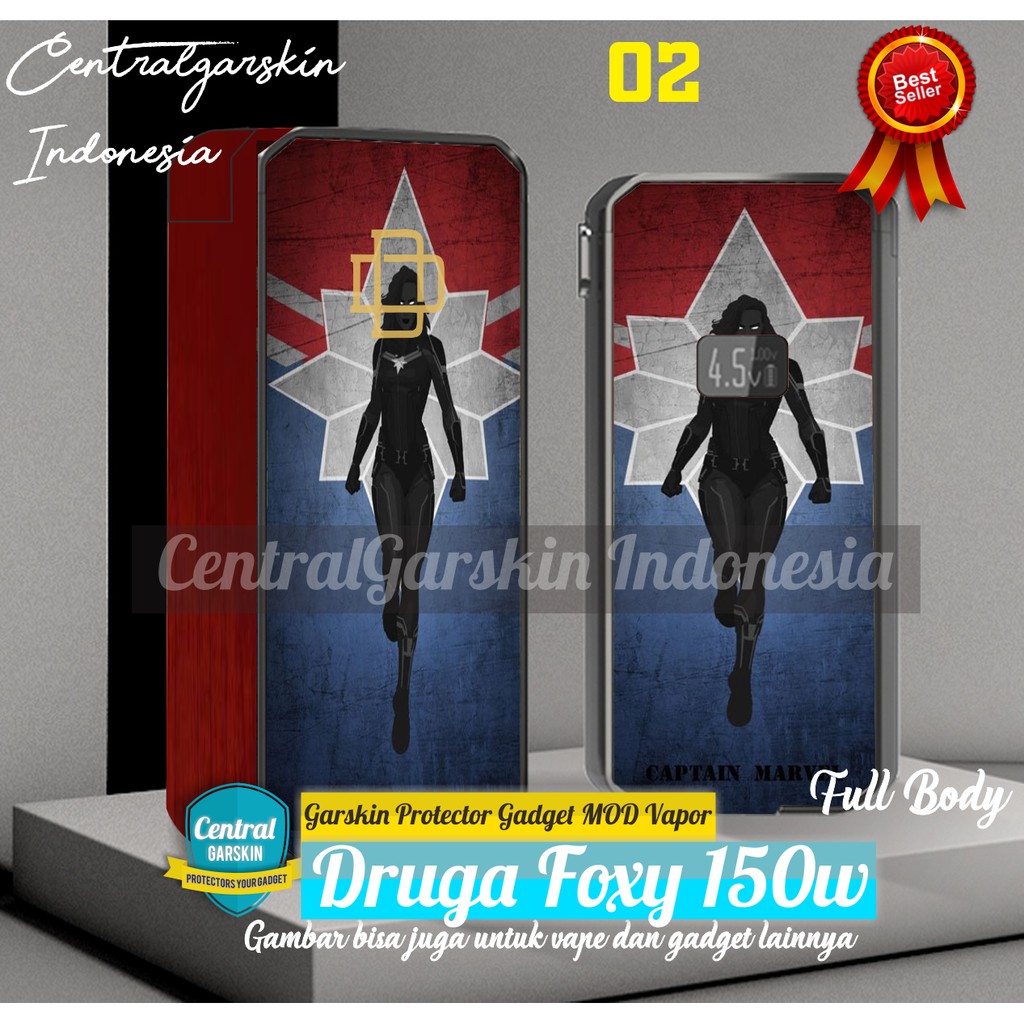 Get2Pcs Centralgarskin Garskin Druga Foxy 150w  Captain Marvel Case Garskin Casing COD Bisa Custom