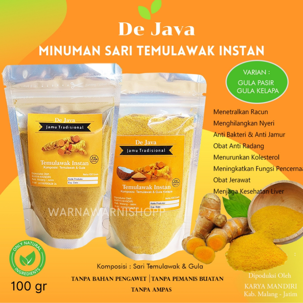 

* Minuman Sari Temulawak Instan Dejava Temulawak Bubuk Minuman Jamu Tradisional Tanpa Ampas Gula Putih Gula Kelapa White Coconut Sugar 100 Gram Terlaris