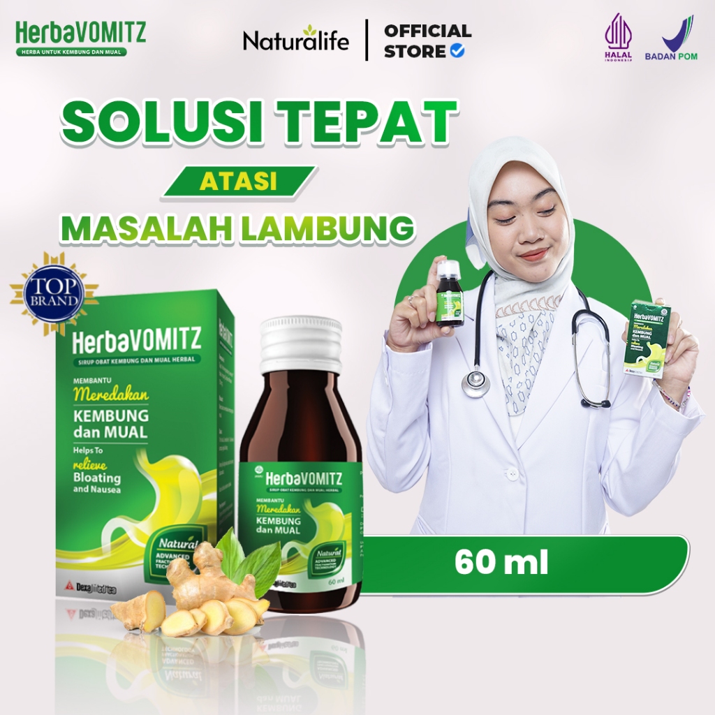 

* Herbavomitz Sirup Herbal Atasi Masalah Asam Lambung Kembung Mual Begah Maag Magh 60 Ml Terlaris