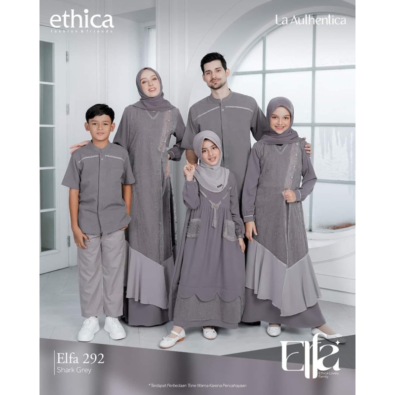 Sarimbit Ethica Elfa 292 Shark Grey Baju Couple Keluarga Terbaru 2023 Lebaran Set Family|Kagumi 292|