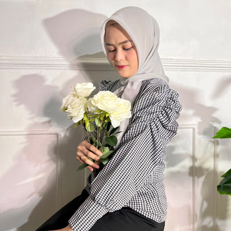 JIFAT - FARAH TOP - ATASAN BLOUSE WANITA LENGAN PUFF KERUT