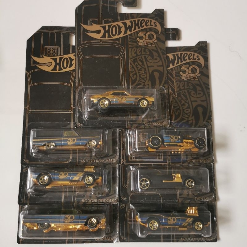 Hot Wheels 50th Anniversary Black Gold Series 67 Camaro Chase Car Bone Shaker 65 Ford Ranchero rodger dodger twin mill 64 impala 68 Dodge Dart