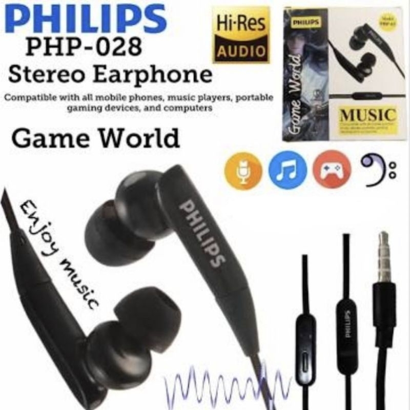 HF EARPHONE HANDSET PHILIPS PHP-028 GAME WORLD MUSIC