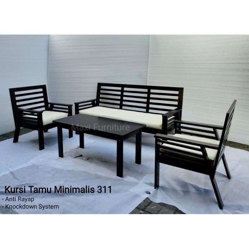 Kursi Sofa Kayu Mahoni Minimalis 311 + Meja Tamu Ready Makassar