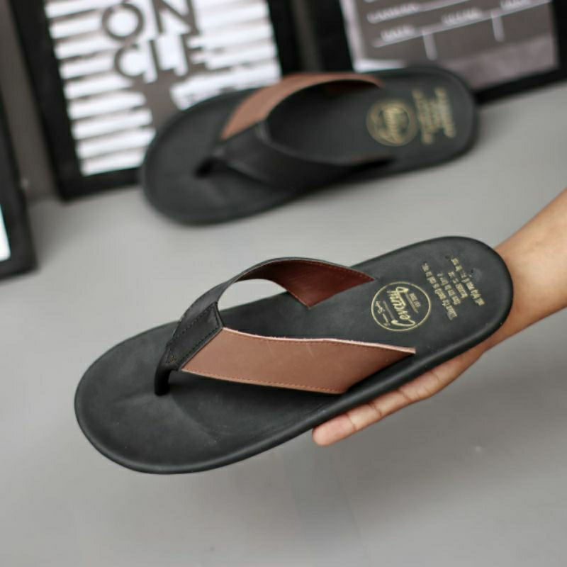 CEVANY JAVIT Black (KULIT ASLI) Sandal Jepit Pria Original Kulit Asli Sendal Casual Kekinian