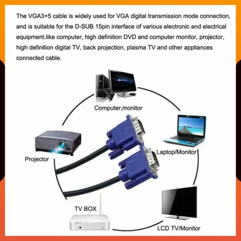 (COD) KABEL VGA TO VGA DIGITAL MALE TO MALE 1.5 METER / KABEL VGA KE VGA UNTUK KE LAPTOP MONITOR PROYEKTOR KOMPUTER 1.5M