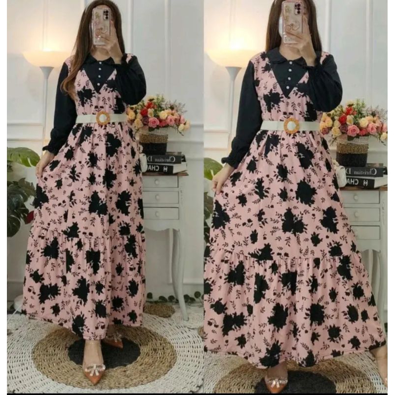 GAMIS OVERAL BELT REMPEL BUNGA RAISA BAHAN ADEM/GAMIS MURAH KUALITAS BAGUS/GAMIS LEBARAN/GAMIS MOTIF BUNGA/GAMIS FREE BELT/BAJU LEBARAN/BAJU VIRAL/GAMIS MURAH MODEL TERBARU MOTIF BUNGA BUNGA/GAMIS SIMPEL/GAMIS POLOS/BAJU EDISI LEBARAN/DRESS DEWASA MURAH