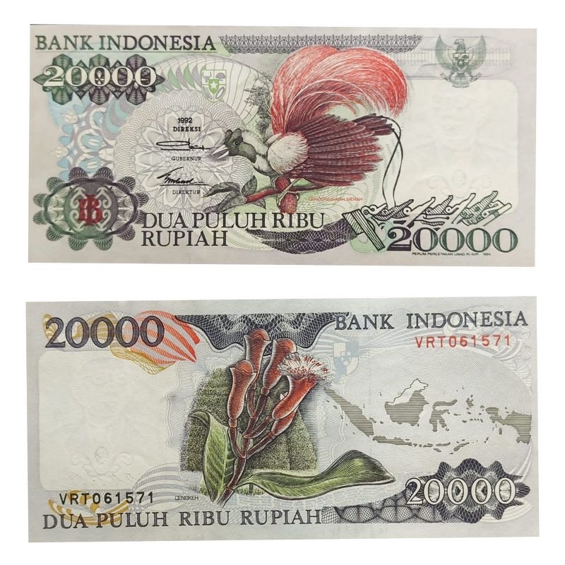 Uang Kuno Indonesia 20.000 20rb Cendrawasih 1992 Kondisi Renyah Original 100%