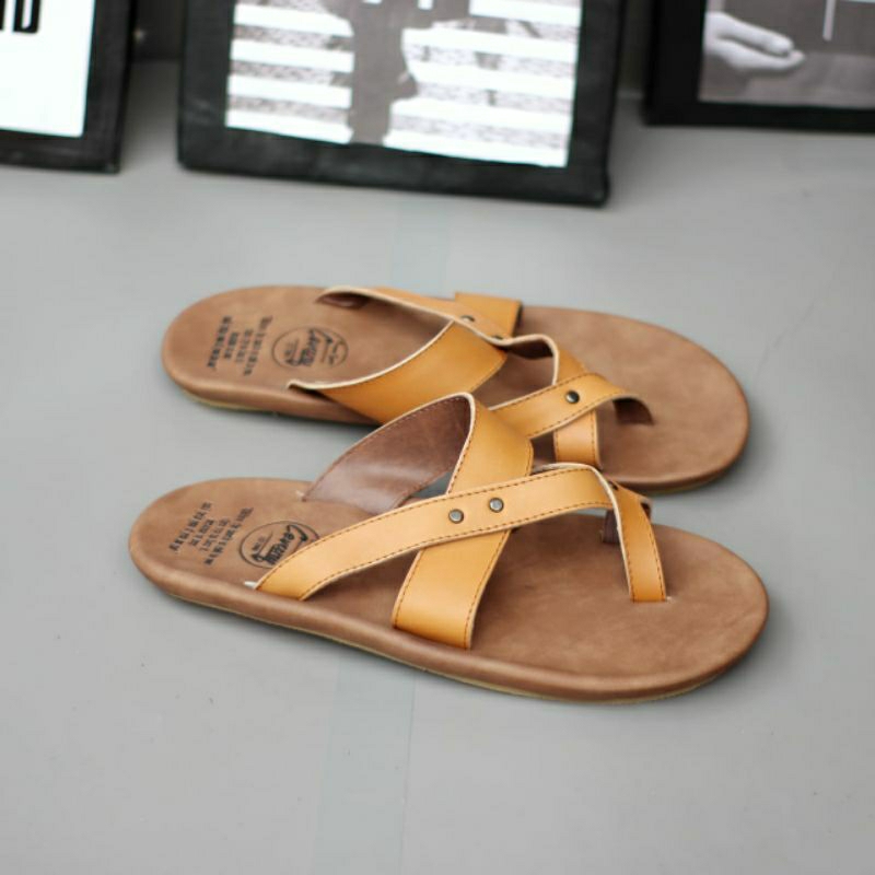 CEVANY WIROS Tan (KULIT ASLI) Sandal Kulit Pria Original Sendal Casual Full Leather