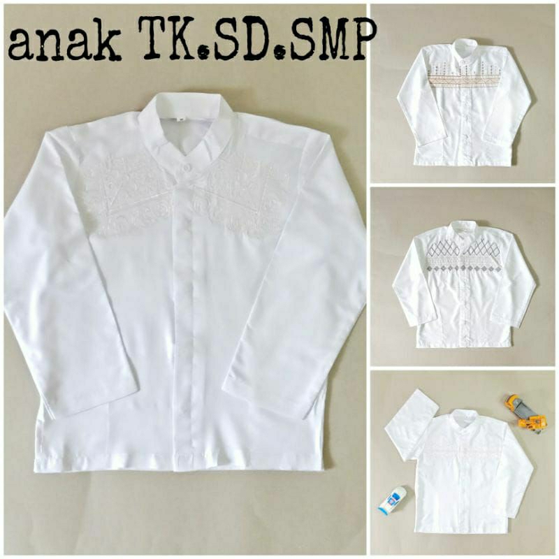 Baju Koko anak lengan panjang/ Koko anak TK,SD dan SMP bordir/ baju Koko anak putih
