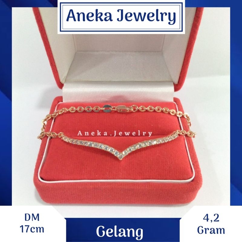 Gelang Holo V Mata Baris, Sepuh Emas Kuning, Perak 925