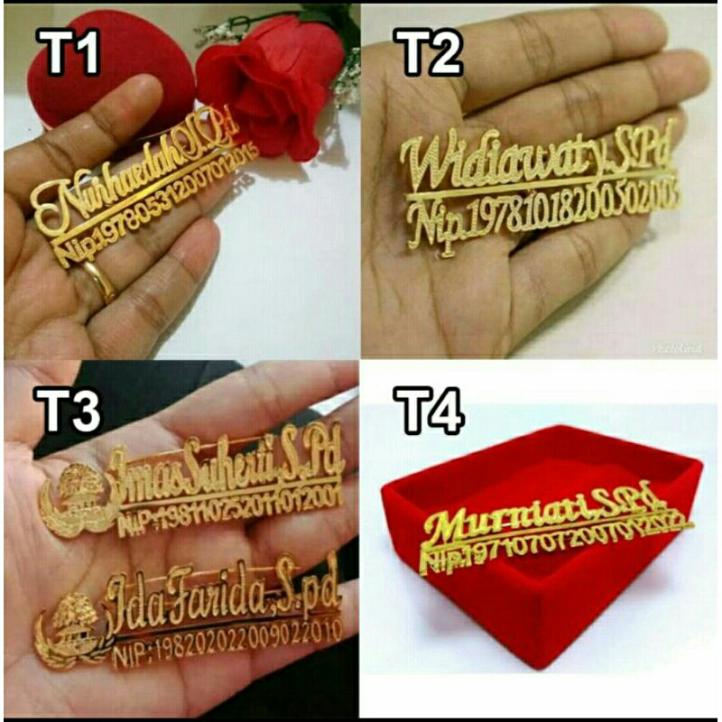 Bros NIP nama custom / pin nama / Bros nama / peniti hijab lapis emas aksesoris