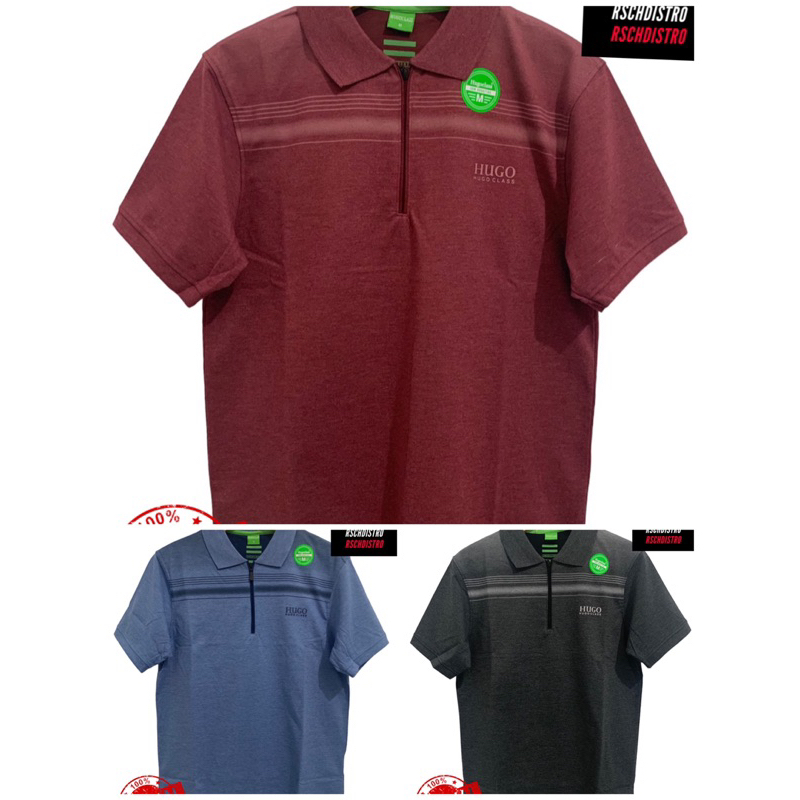 Kaos Kerah Fashion Pria HUGO CLASS Original Misty Polos Kombinasi Seleting/Sleting/Zipper Sablon YKK