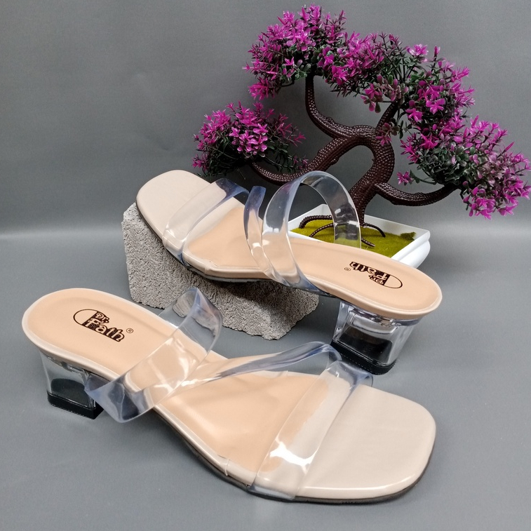 Sandal Heels Kaca 5 cm / sandal heels kondangan wanita Jelly Transparan AM-01