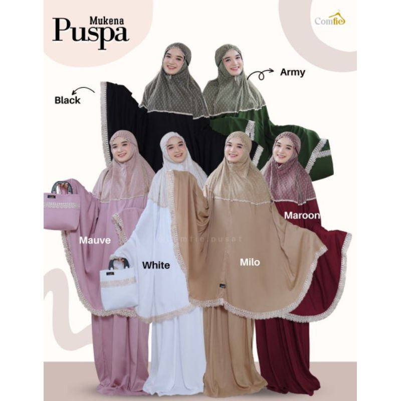 MUKENA KATUN DEWASA JUMBO PUSPA ORIGINAL COMFIE ARUMY PRAYER SET ALAT PERLENGKAPAN SHOLAT BAHAN COTT