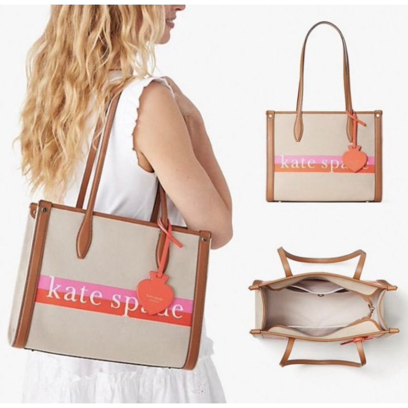 [NEW] Kate Spade Pink Multi Market Stripe Logo Medium Tote (KS Retail USA)