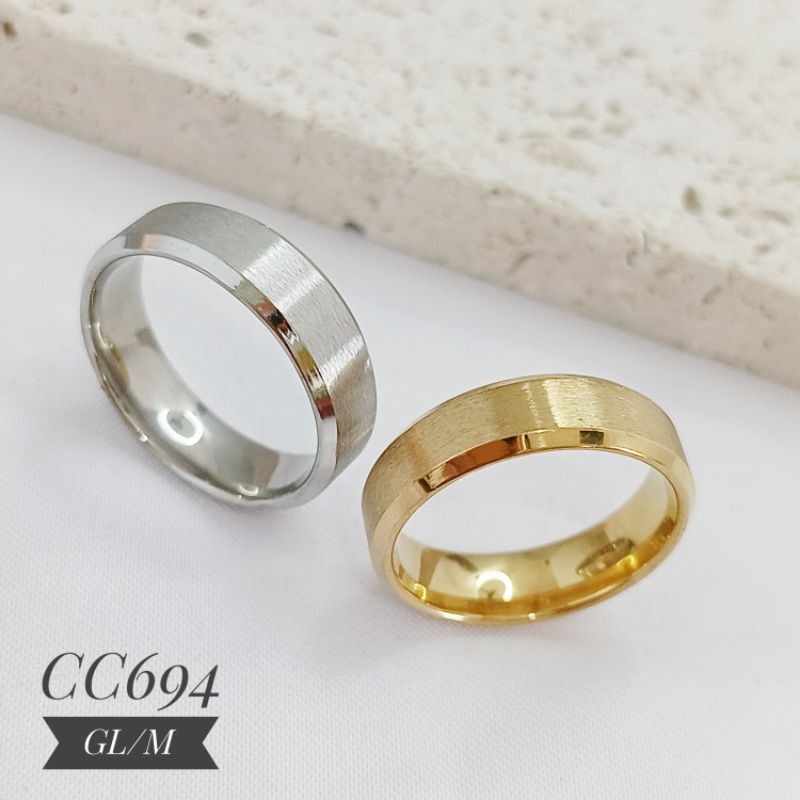 Cincin Titanium Unisex Hitam, Gold, Silver CC694 /CC695