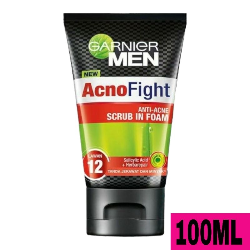 Garnier Men Acno Fight 100ml Anti Acne Scrub Foam Sabun Pembersih Wajah Jerawat 100 ml