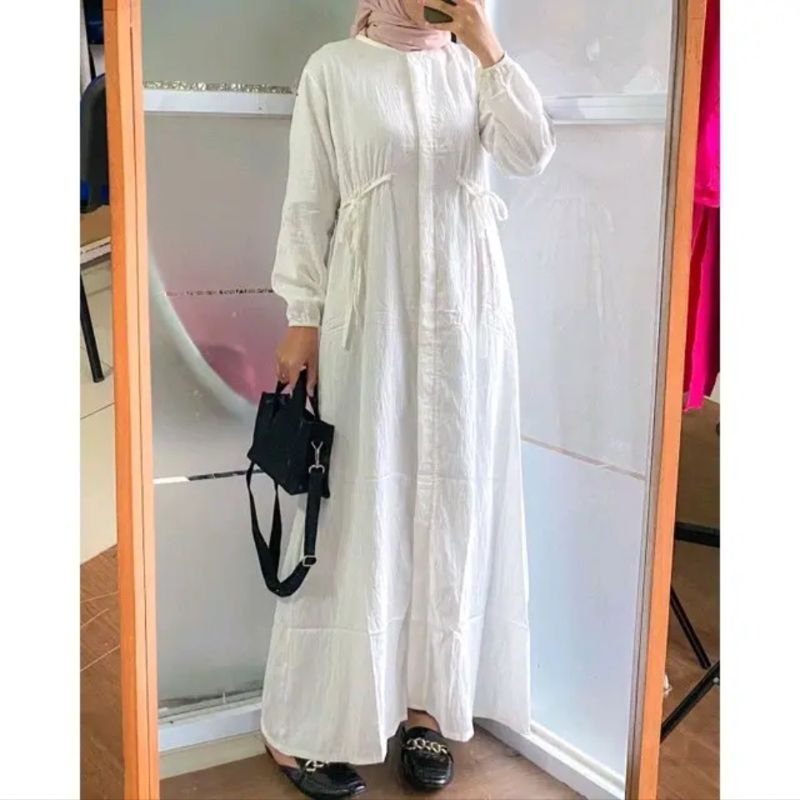 Gamis Midi Dress Hazel Polo Linen Allsize