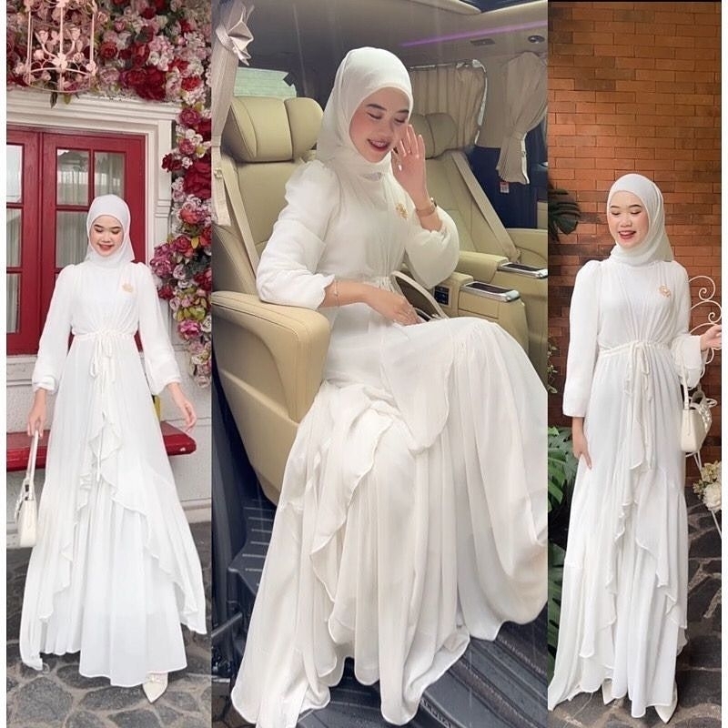 Arini gamis set long cardi dress kondangan terbaru maxi dres ceruty babydoll