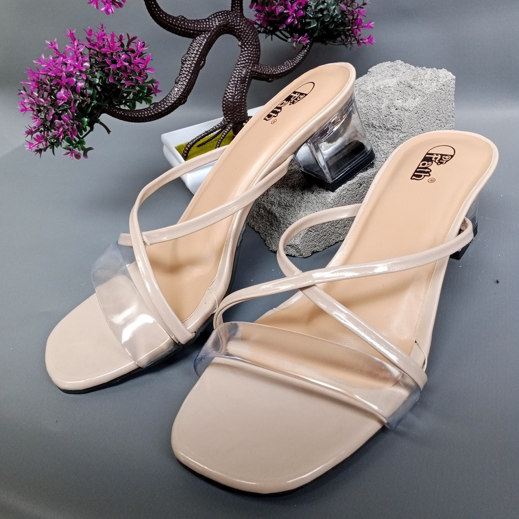 SW 99 Sandal Heels Kaca 5 cm / Hak Kaca Tali silang Tali Jelly AM-03