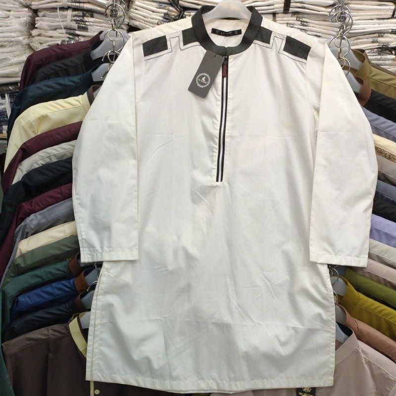 KURTA RESLETING PRIA PAKISTAN KOMBINASI NEW MOTIF PREMIUM QUALITY, KURTA PUTIH RESLETING AL-LUTHFI, 