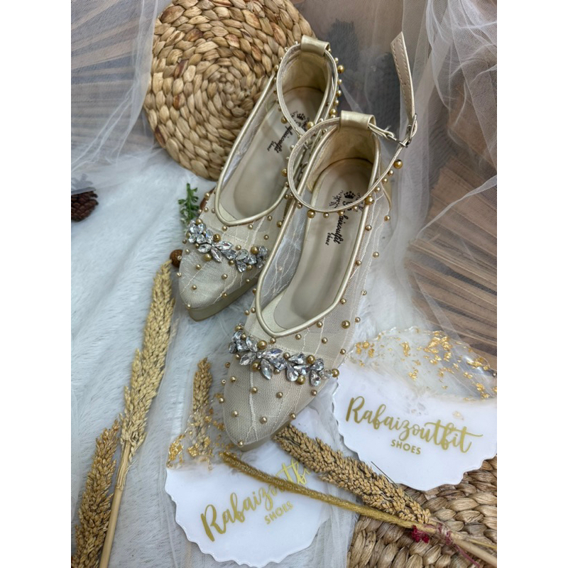 sepatu wedding v merisa gold tali 9cm tahu