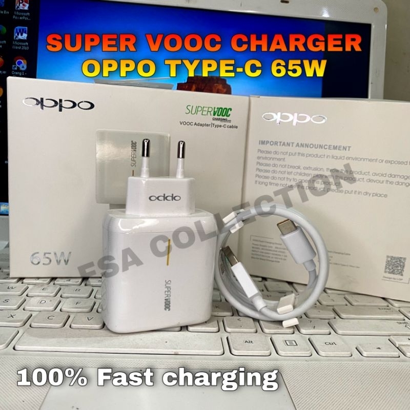 ORIGINAL POWER CHARGER OPPO TYPE C SUPER VOOC FLASH CHARGING 65W OPPO A76/A96/RENO 4/4F/RENO 5/5F/ 6/ 7/7Z/ RENO 8/8T/XT/X2/65WATT