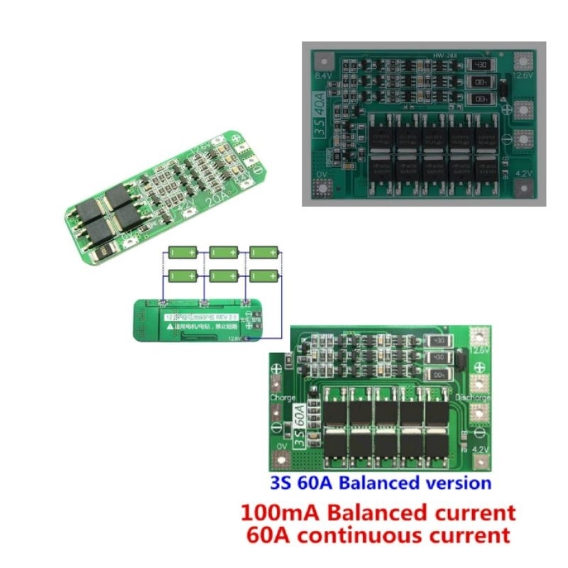 3S 12V 20A dan 40A BMS Charger Li-ion Lithium Battery Protection Board