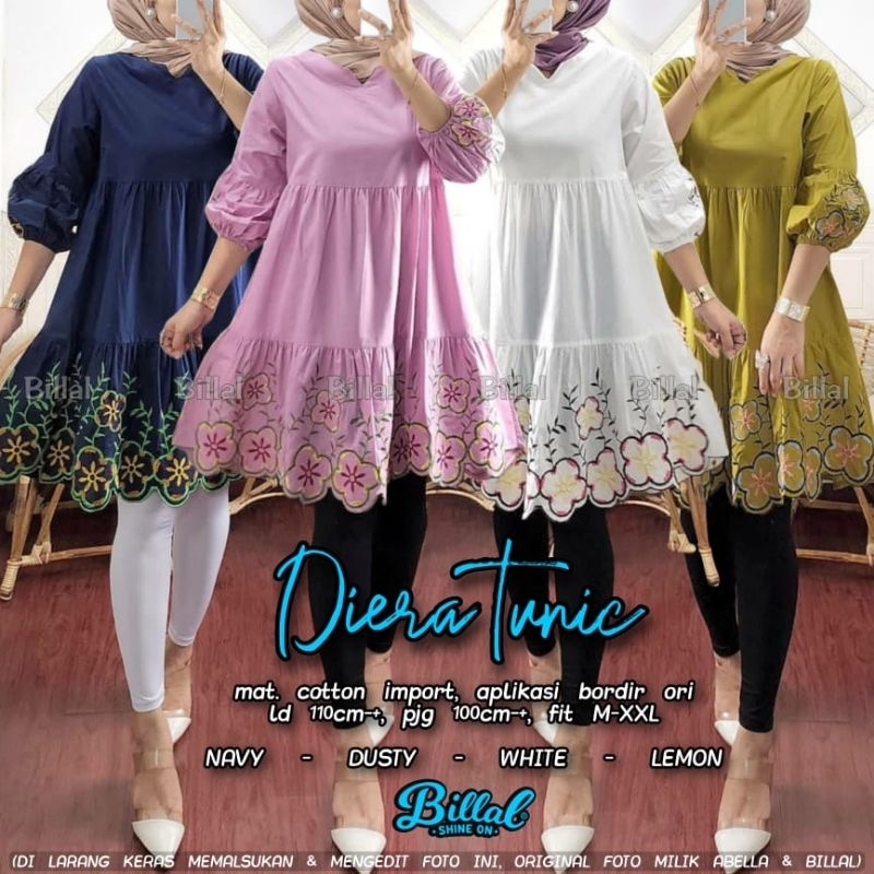 DIERA TUNIC TOP ATASAN BLOUSE MIDI TUNIK WANITA CASUAL KATUN IMPORT LD 110 CM FIT XXL HIGH QUALITY
