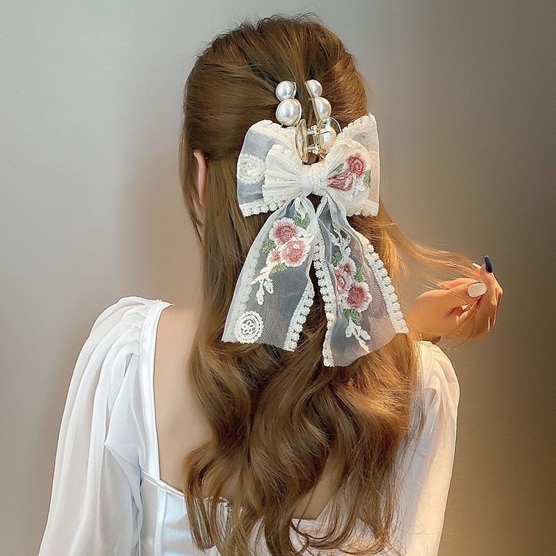 big hair claw jepit jedai pita flower lace ribbon